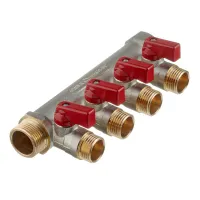 Коллектор с шаровыми кранами 3/4', 4 отвода 1/2' (красные ручки) STOUT RG0091AACQND3T Москва