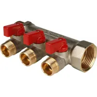 Коллектор с шаровыми кранами 1', 3 отвода 1/2' (красные ручки) STOUT RG008S258K3TLM Нижний Новгород
