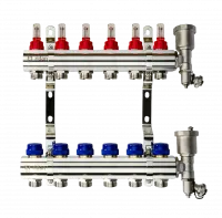 Коллекторная группа FHF-6RF set 6 контуров 1' х 3/4' с расходомерами, воздухоотводчиками и кронштейнами Ridan 088U0726R