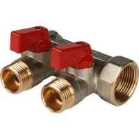 Коллектор с шаровыми кранами 3/4', 2 отвода 1/2' (красные ручки) STOUT RG008S258LMAM1 Москва