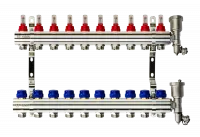 Коллекторная группа FHF-10RF set 10 контуров 1' х 3/4' с расходомерами, воздухоотводчиками и кронштейнами Ridan 088U0730R