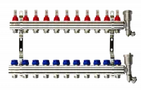 Коллекторная группа FHF-11RF set 11 контуров 1' х 3/4' с расходомерами, воздухоотводчиками и кронштейнами Ridan 088U0731R