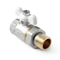 Кран шаровой полнопроходной со сгоном, ручка-бабо ка (белая), НВ 3/4 PRO AQUA FWB65-m20-f20xw Москва